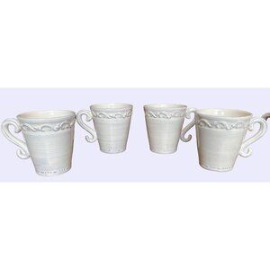 Set Of 4 Intrada Italian Ceramic Cream Mugs With Ornate Handles